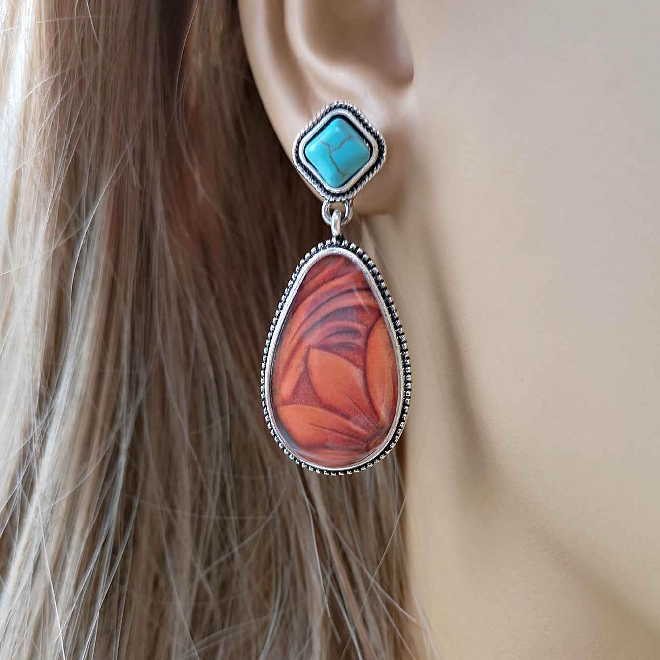 Wholesale Brown Sunflower Metal Earrings