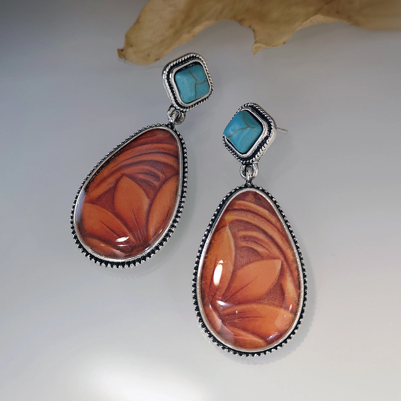Wholesale Brown Sunflower Metal Earrings