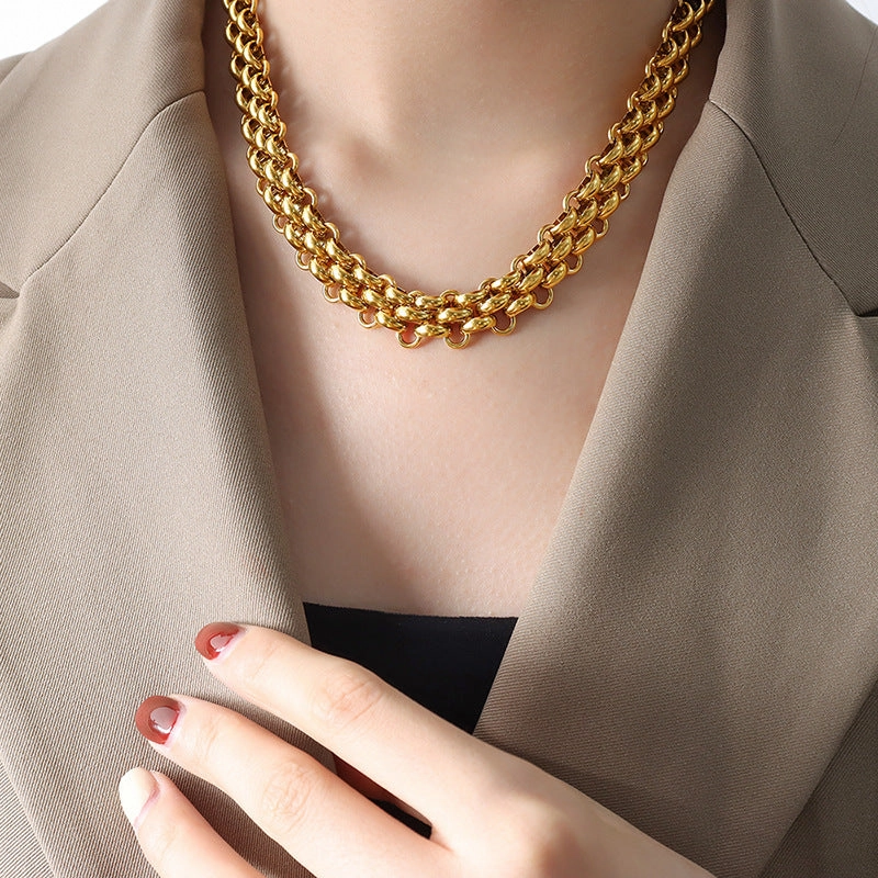 Wholesale Buckle Design Thick Chain Gold Plated Bracelet Necklace Jewelry Set