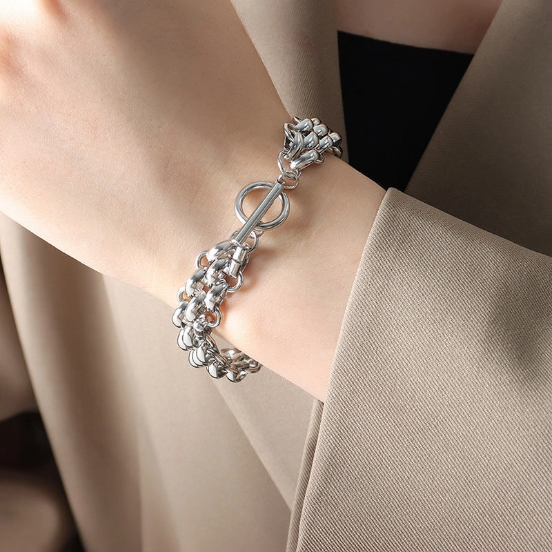 Wholesale Buckle Design Thick Chain Gold Plated Bracelet Necklace Jewelry Set