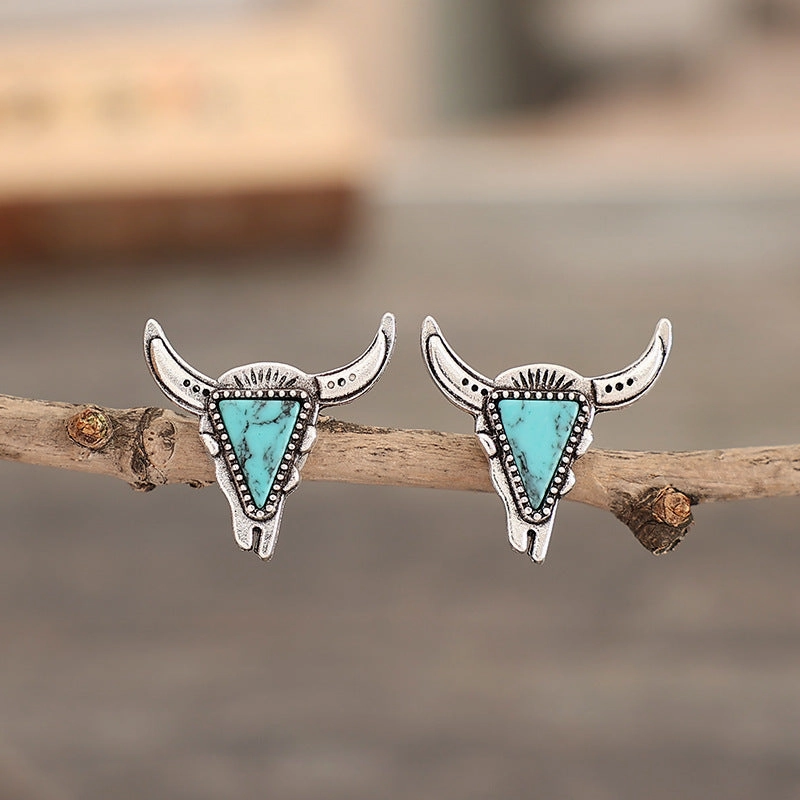Wholesale Bull Head Turquoise Alloy Earrings