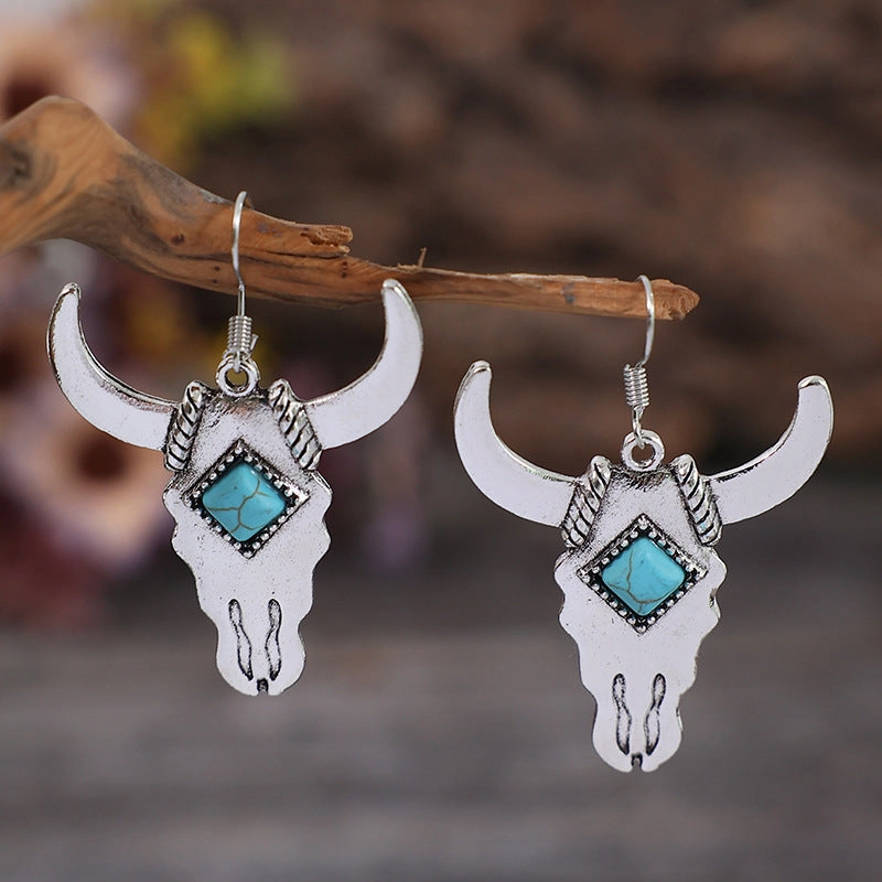 Wholesale Bull Head Turquoise Alloy Earrings