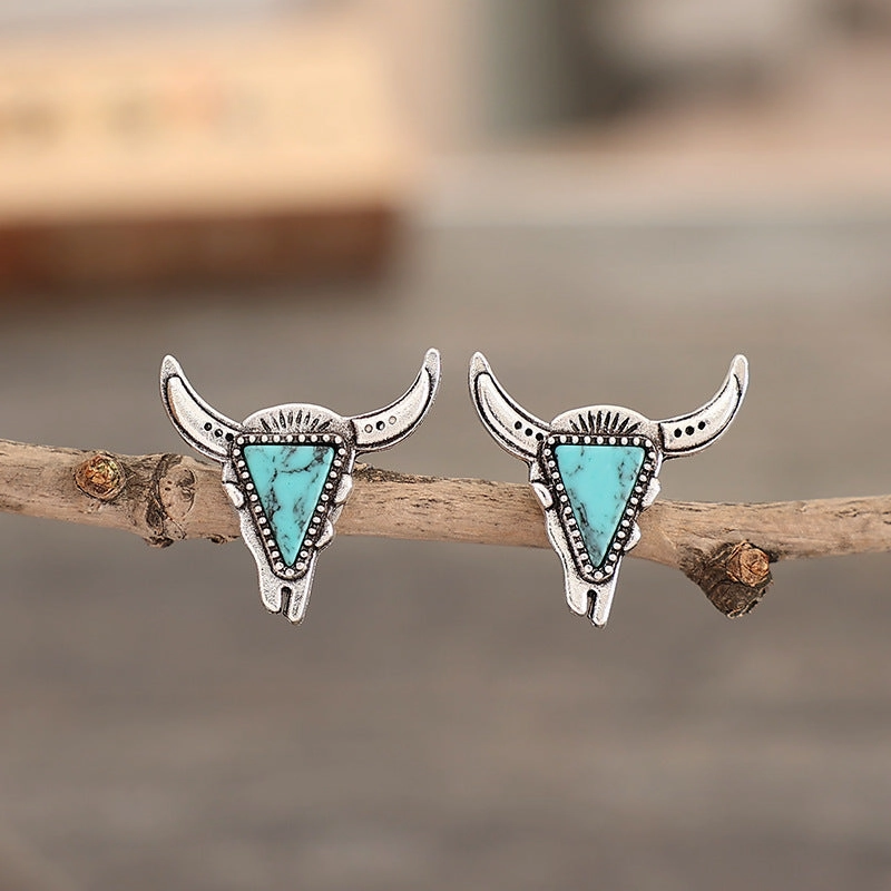 Wholesale Bull Head Turquoise Alloy Earrings
