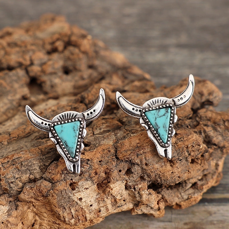 Wholesale Bull Head Turquoise Alloy Earrings
