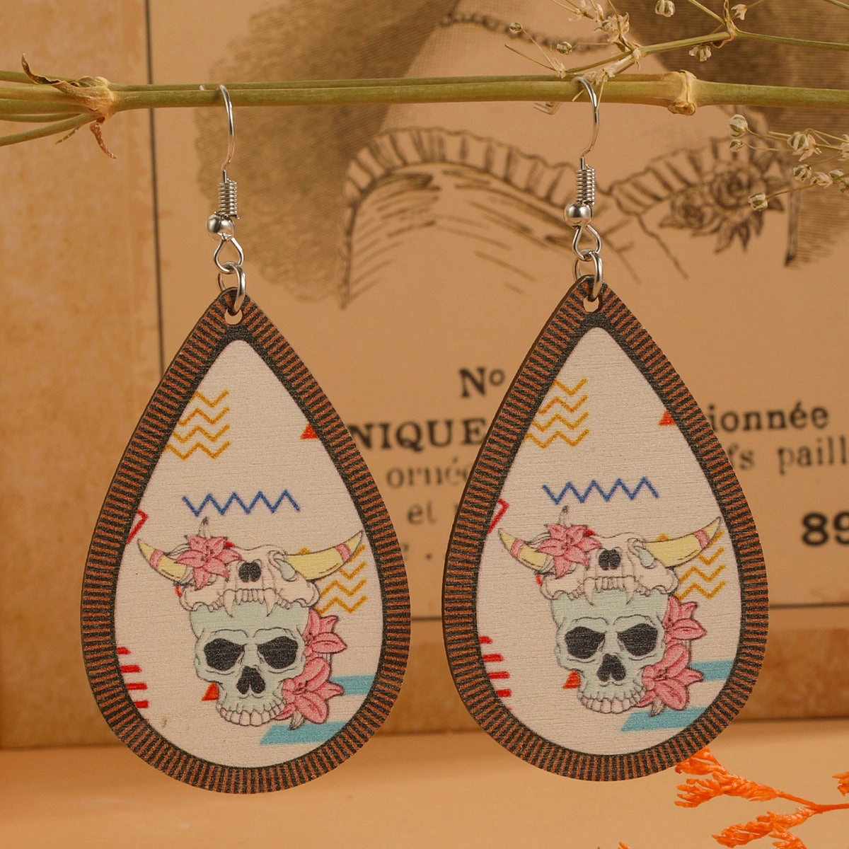 Wholesale Bull Head Water Drops Wooden Earrings