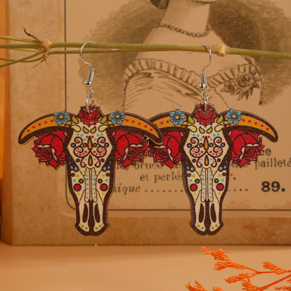 Wholesale Bull Head Water Drops Wooden Earrings
