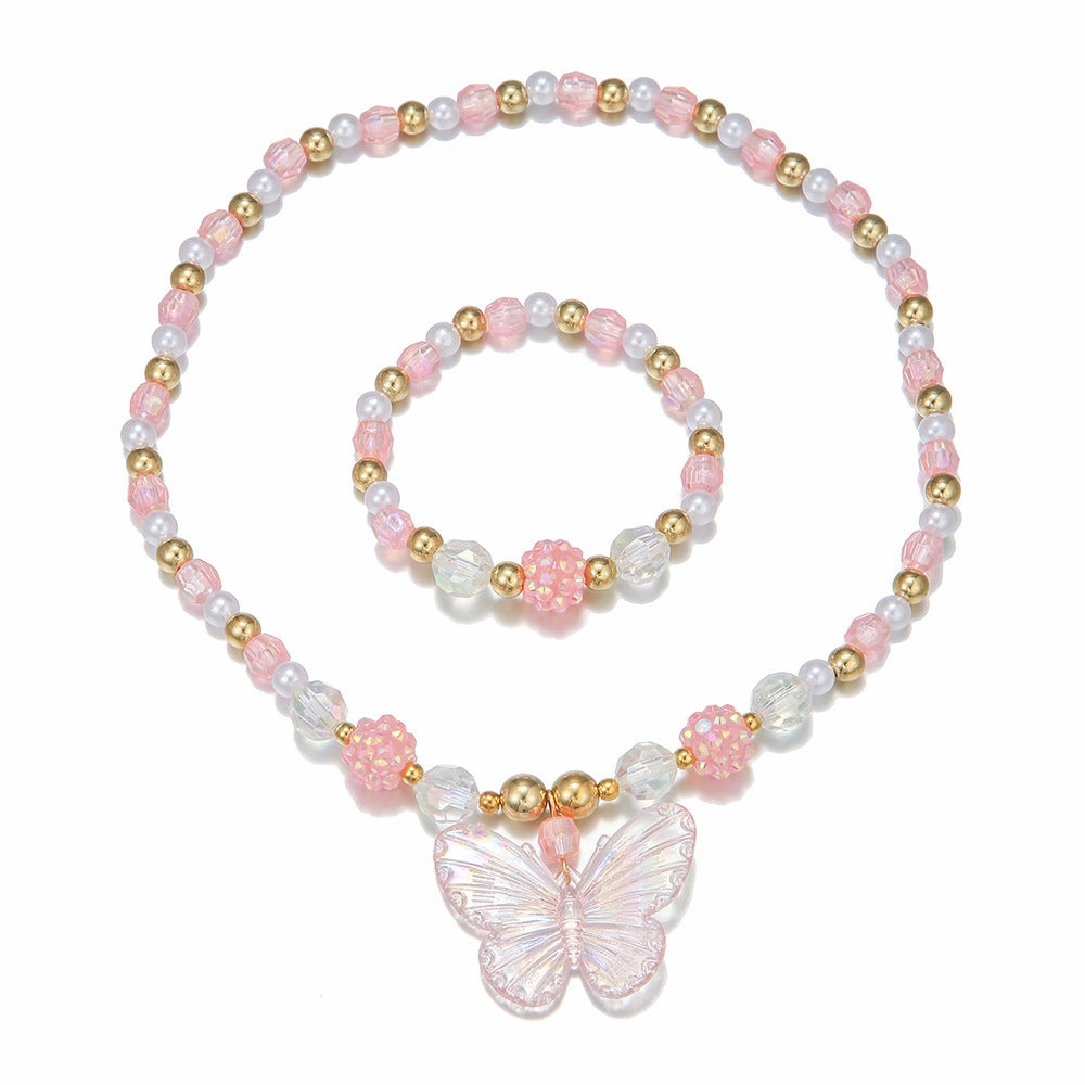 Wholesale Butterfly Acrylic Beads Bracelet Necklace Jewelry Set