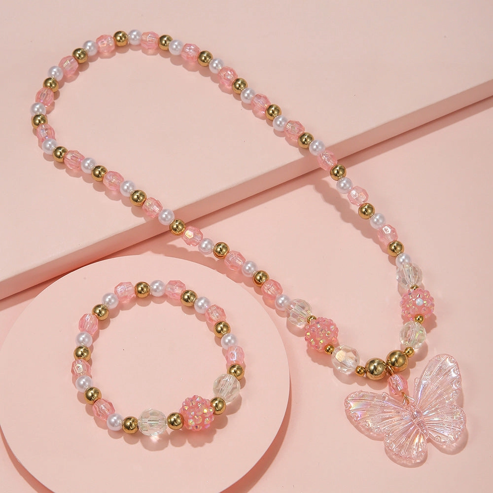 Wholesale Butterfly Acrylic Beads Bracelet Necklace Jewelry Set