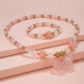 Wholesale Butterfly Acrylic Beads Bracelet Necklace Jewelry Set