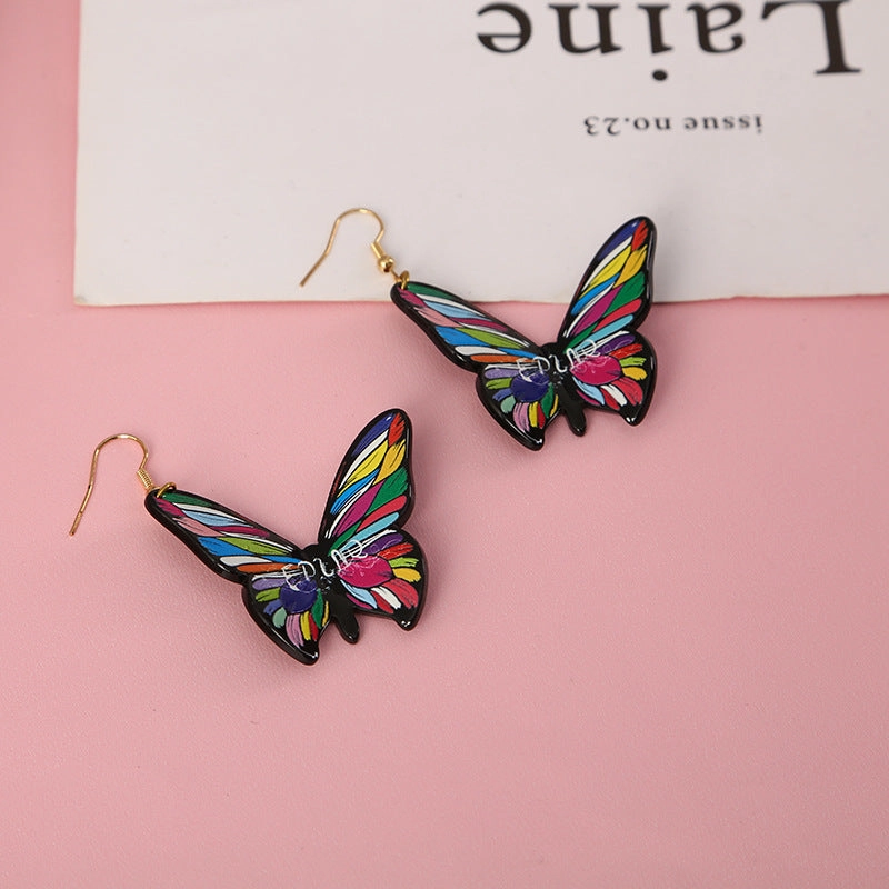 Wholesale butterfly acrylic stereoscopic colorful Earrings