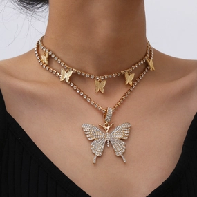 Wholesale Butterfly Diamond Alloy Necklace