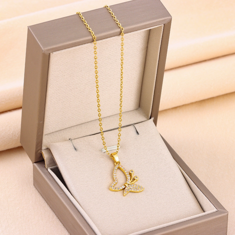 Wholesale Butterfly Diamond Titanium Steel Necklaces