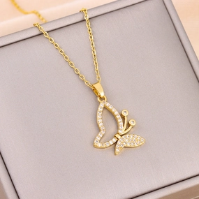 Wholesale Butterfly Diamond Titanium Steel Necklaces