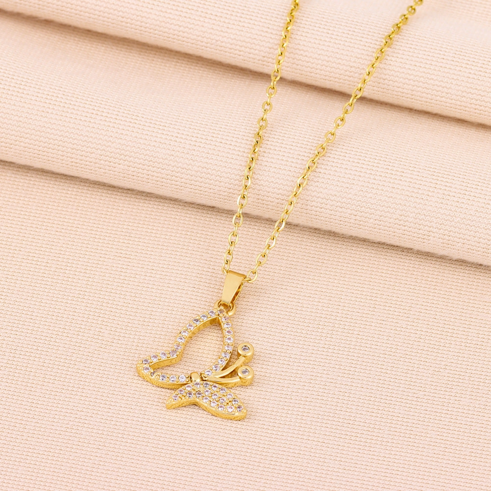 Wholesale Butterfly Diamond Titanium Steel Necklaces