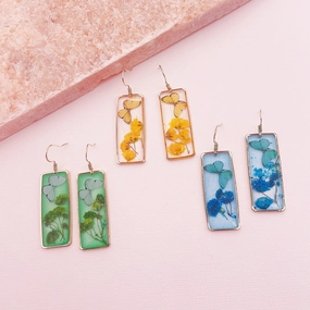 Wholesale Butterfly Drop Glue Preserved Flower Rectangular Earrings