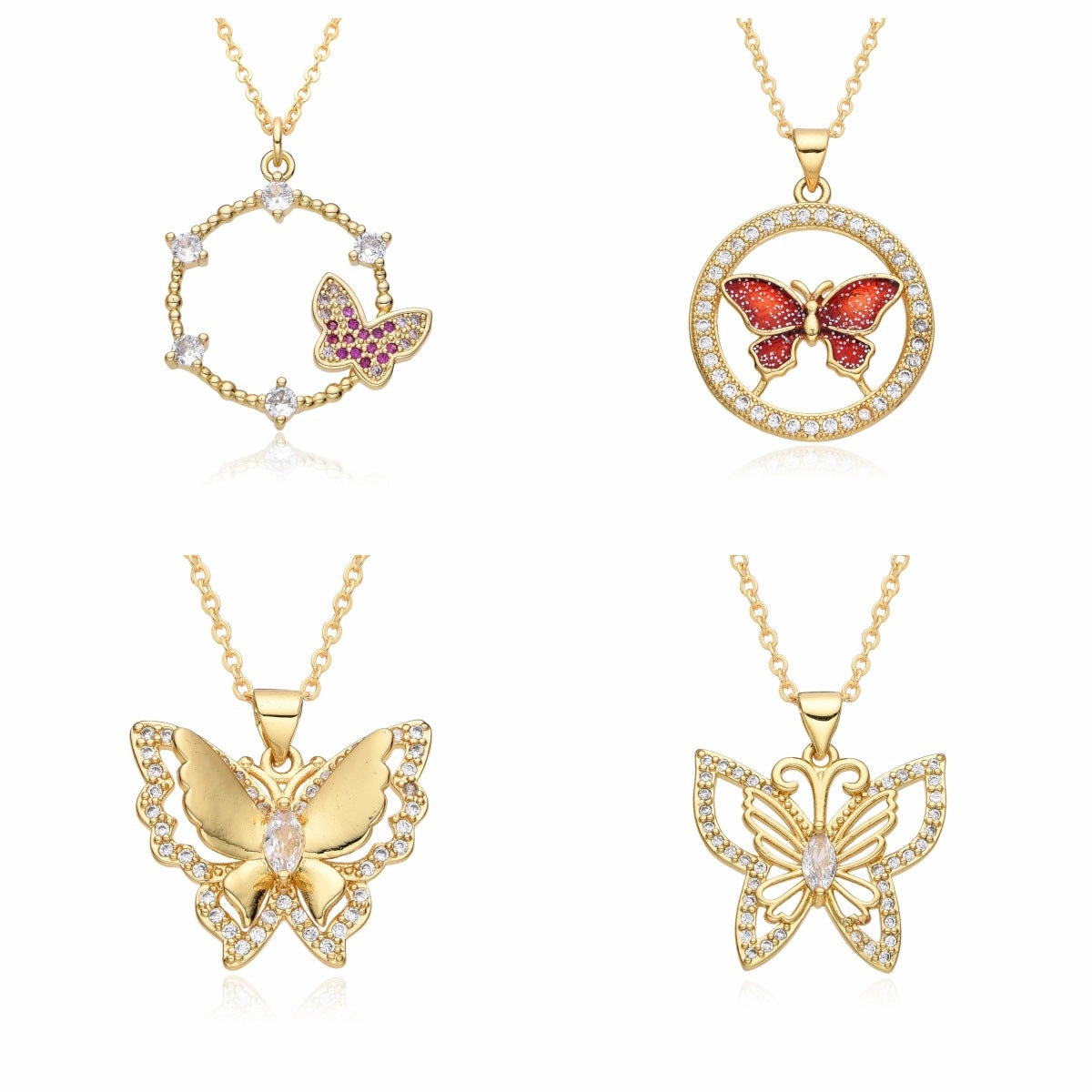 Wholesale Butterfly Electroplated Micropaved Zirconia Necklace