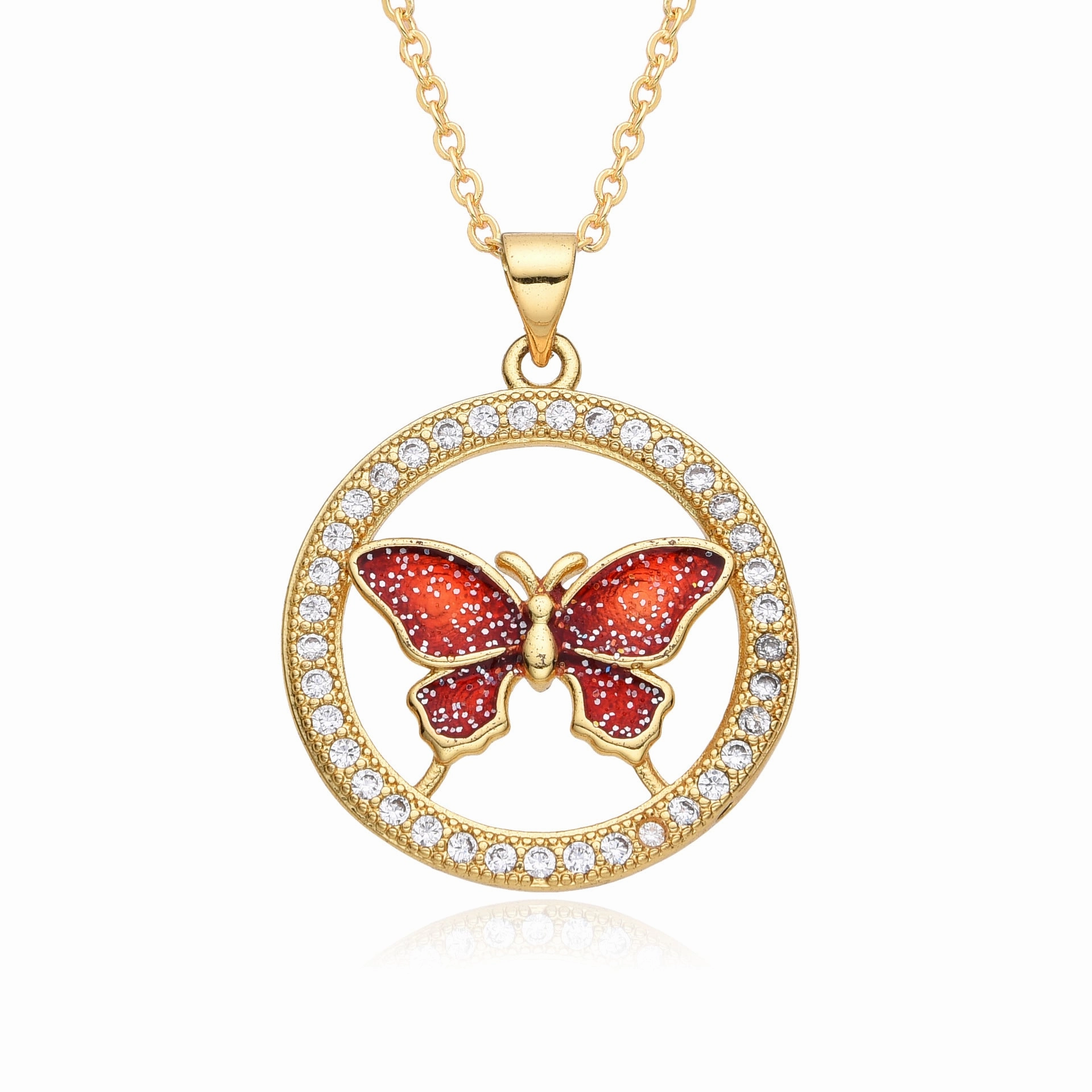Wholesale Butterfly Electroplated Micropaved Zirconia Necklace