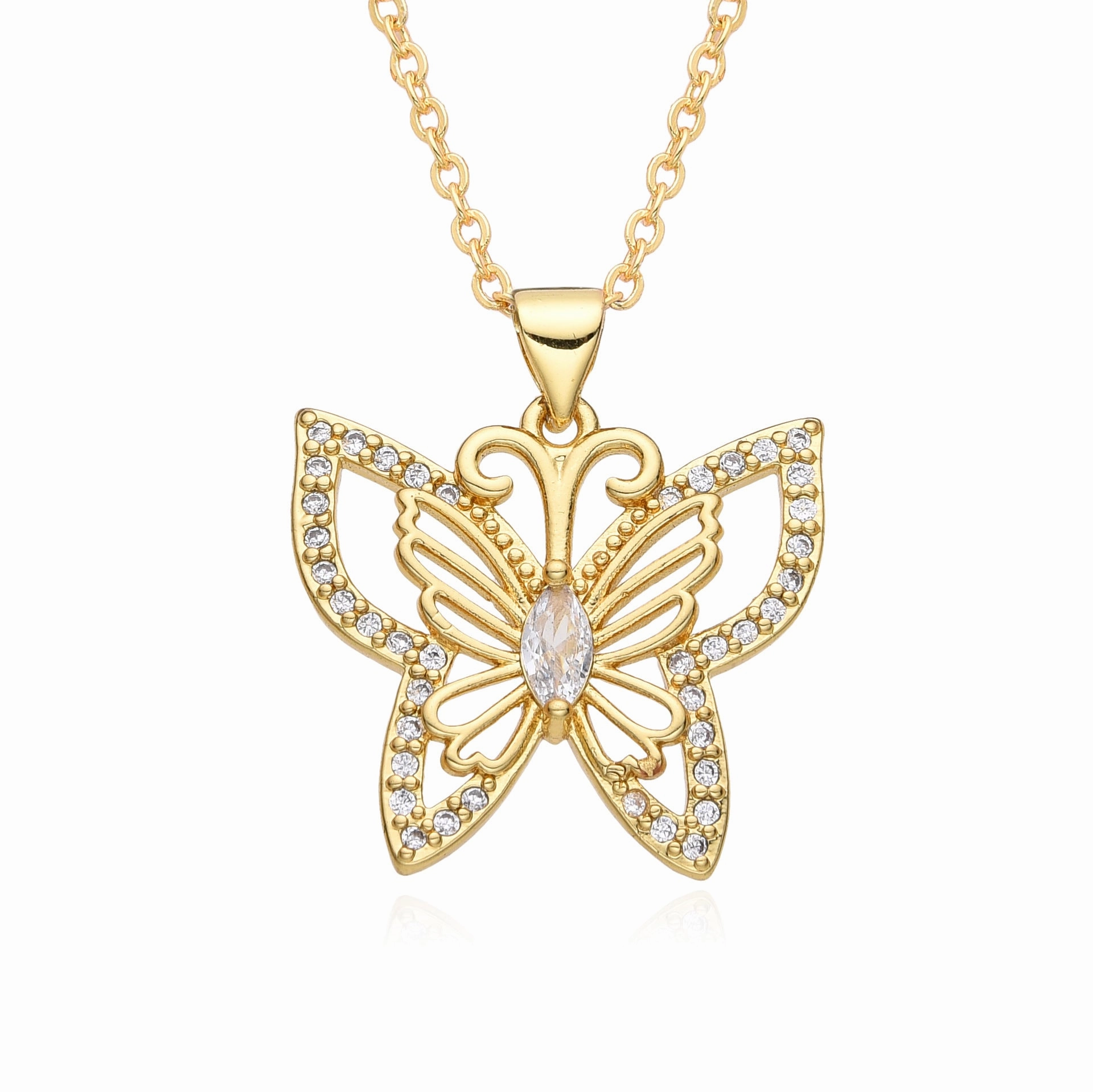Wholesale Butterfly Electroplated Micropaved Zirconia Necklace