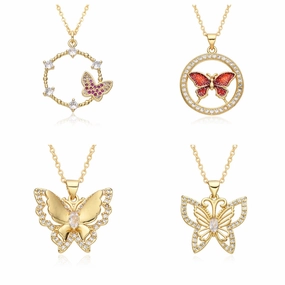 Wholesale Butterfly Electroplated Micropaved Zirconia Necklace