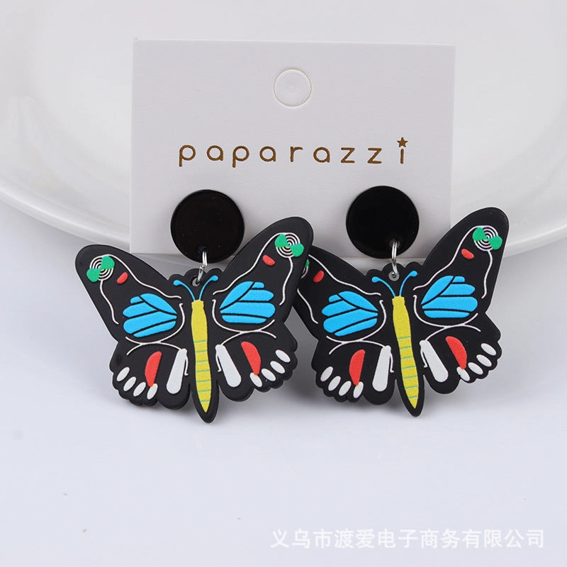 Wholesale Butterfly Embossed Colorful Acrylic Earrings