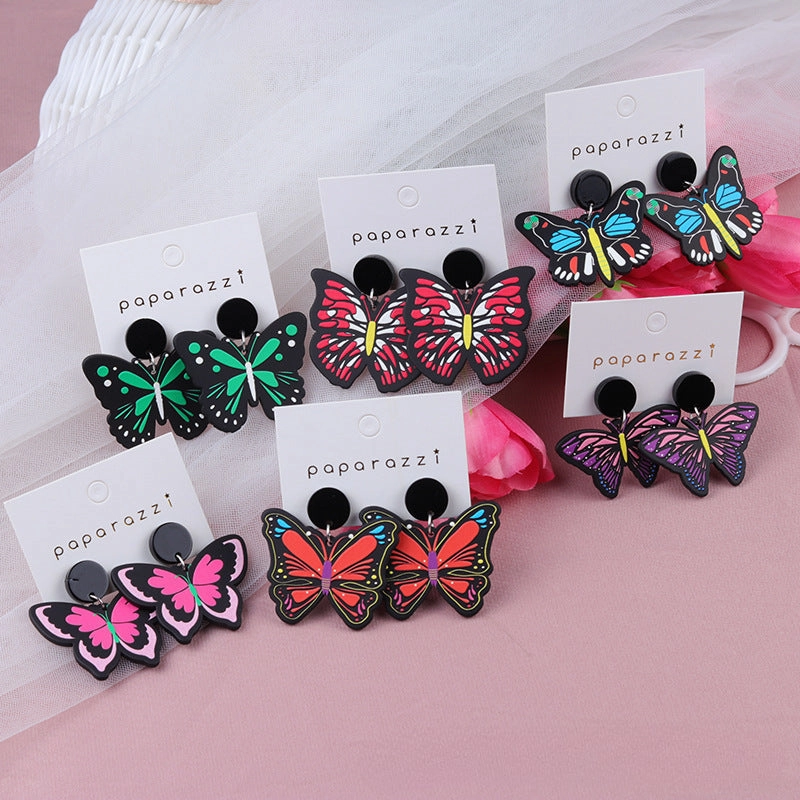 Wholesale Butterfly Embossed Colorful Acrylic Earrings
