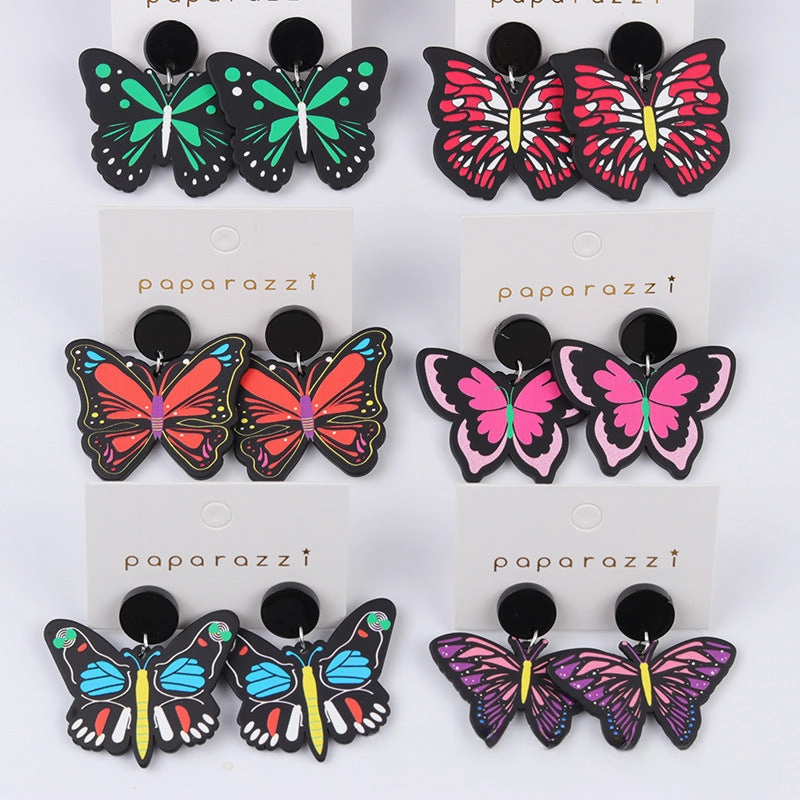 Wholesale Butterfly Embossed Colorful Acrylic Earrings