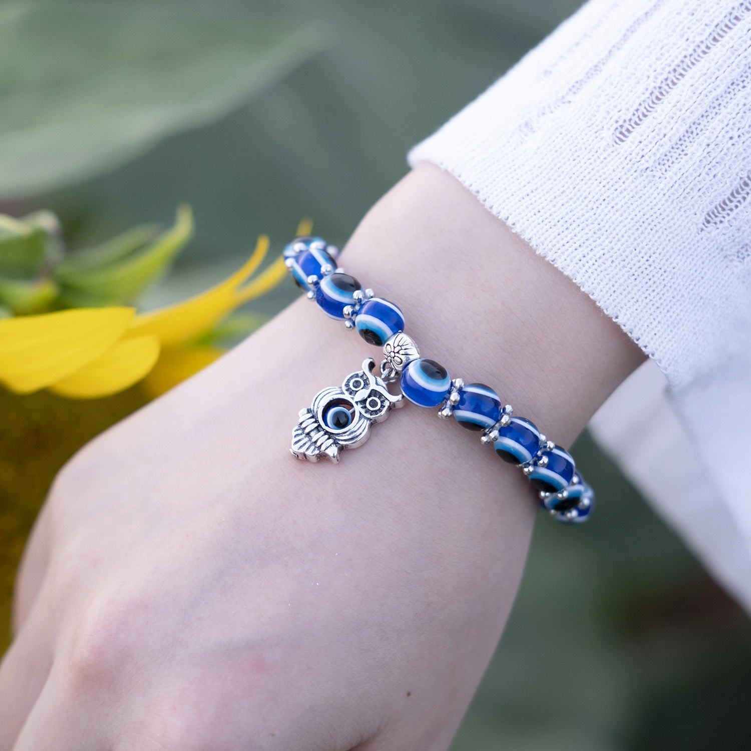 Wholesale Butterfly Hollow Devil Eyes Beaded Elastic Bracelet