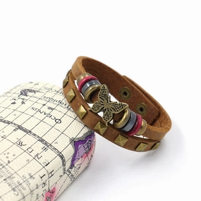 Wholesale Butterfly Leather Rivet Bracelet