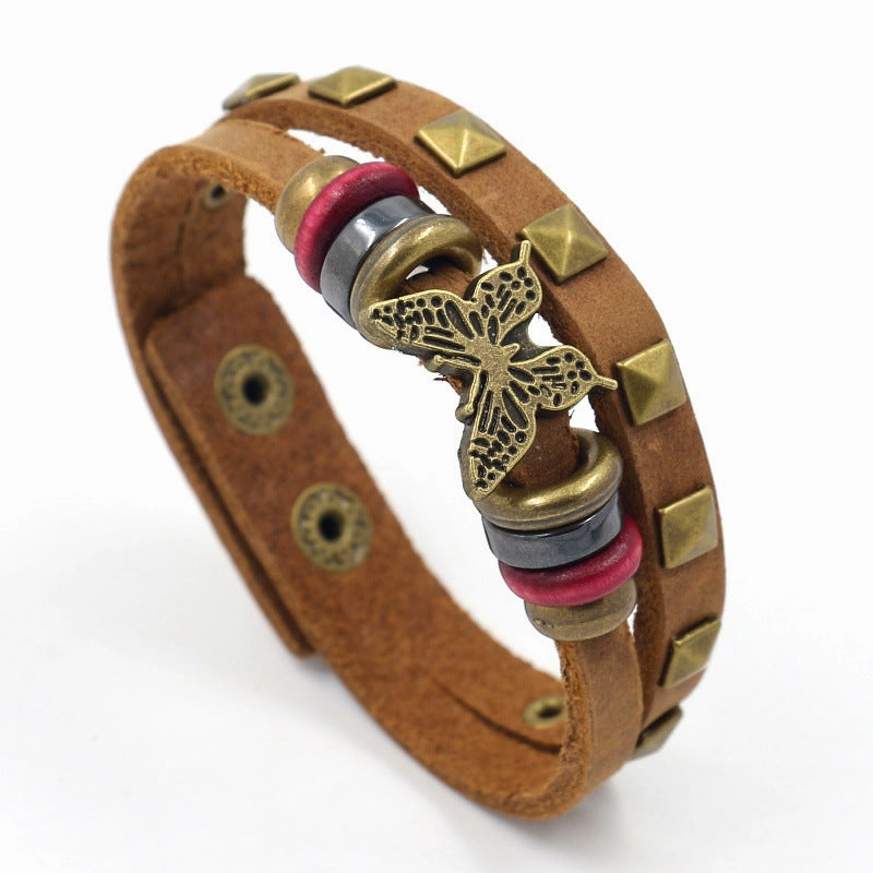 Wholesale Butterfly Leather Rivet Bracelet