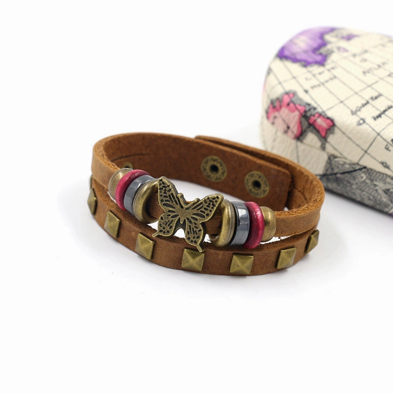 Wholesale Butterfly Leather Rivet Bracelet