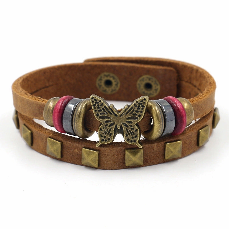 Wholesale Butterfly Leather Rivet Bracelet