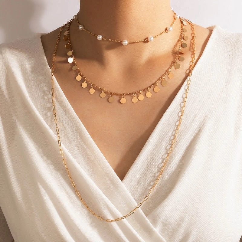 Wholesale Butterfly Letter Disc Three Layer Necklace
