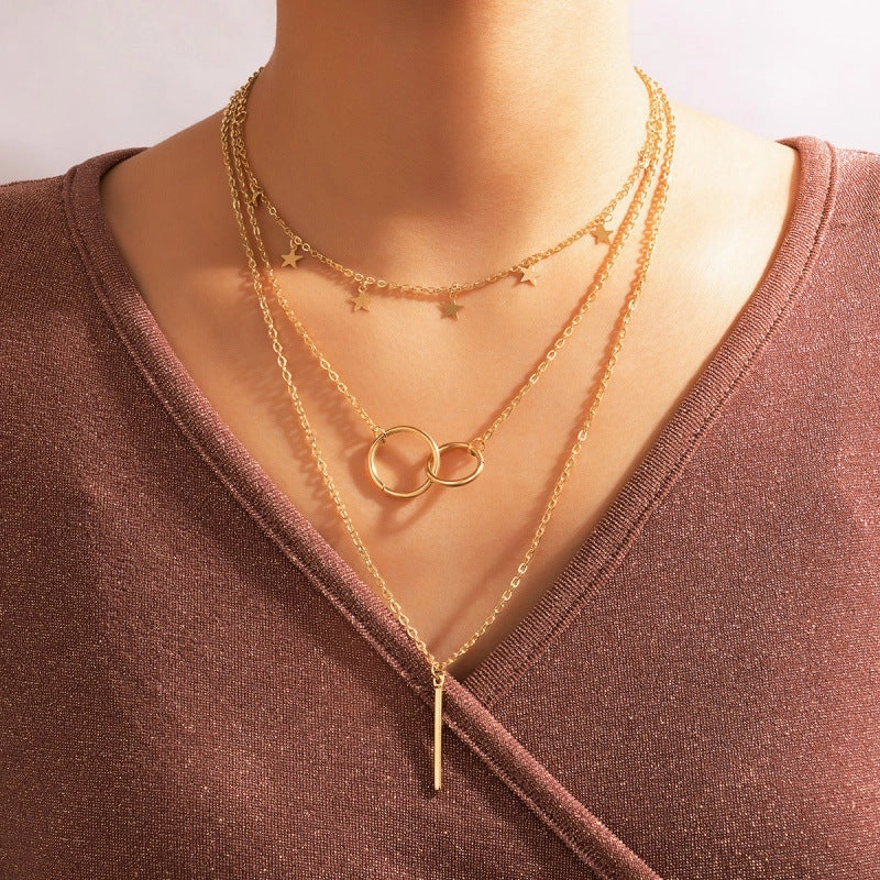 Wholesale Butterfly Letter Disc Three Layer Necklace