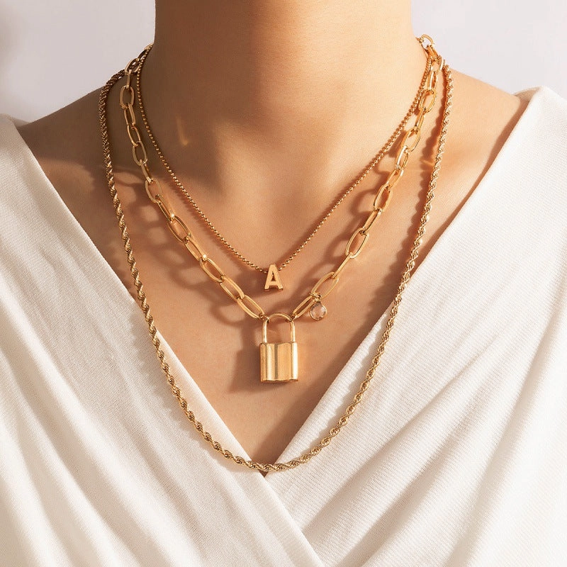 Wholesale Butterfly Letter Disc Three Layer Necklace