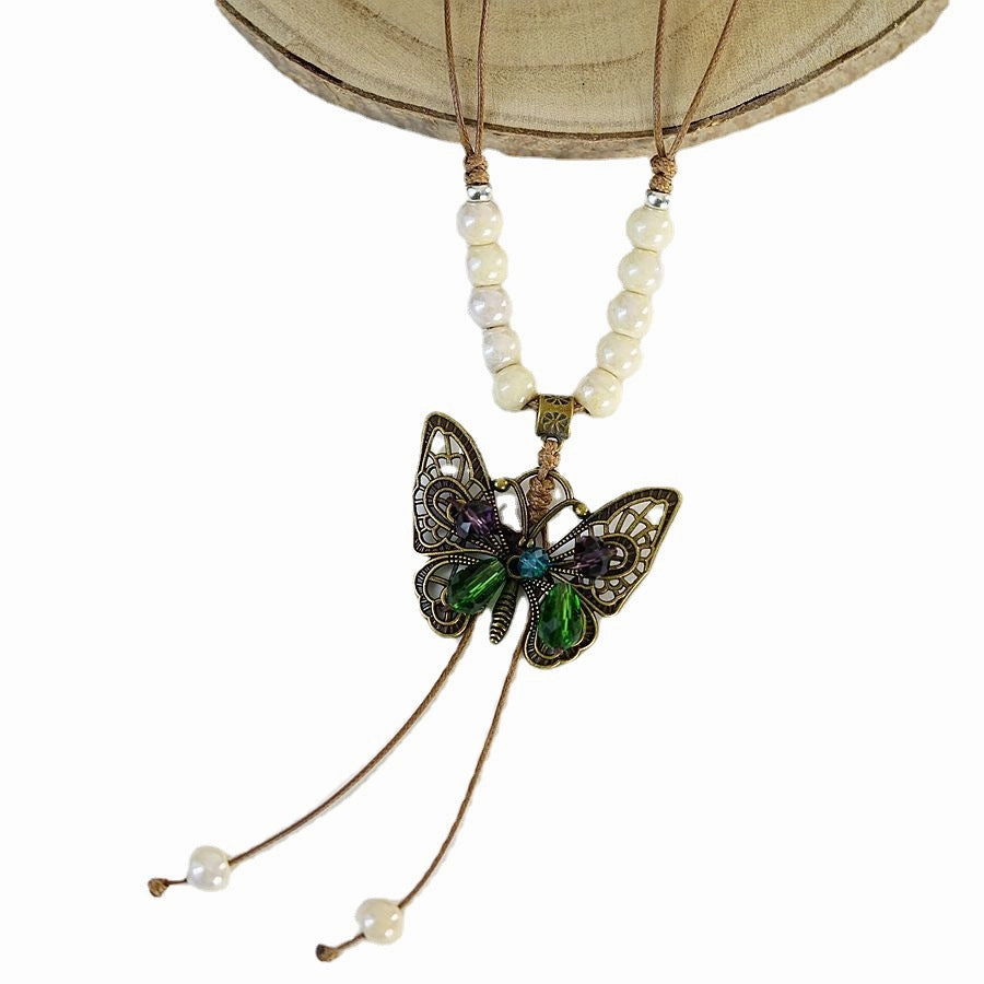 Wholesale Butterfly Long Ceramic Beads Necklace