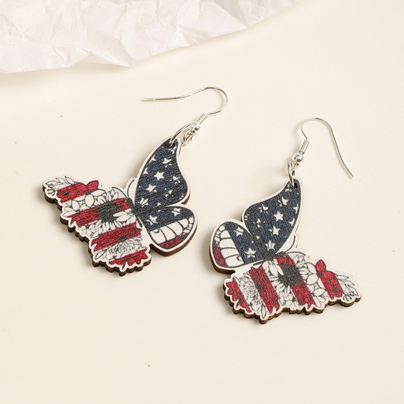Wholesale Butterfly Mushroom Shape American Flag Print Wooden Earrings