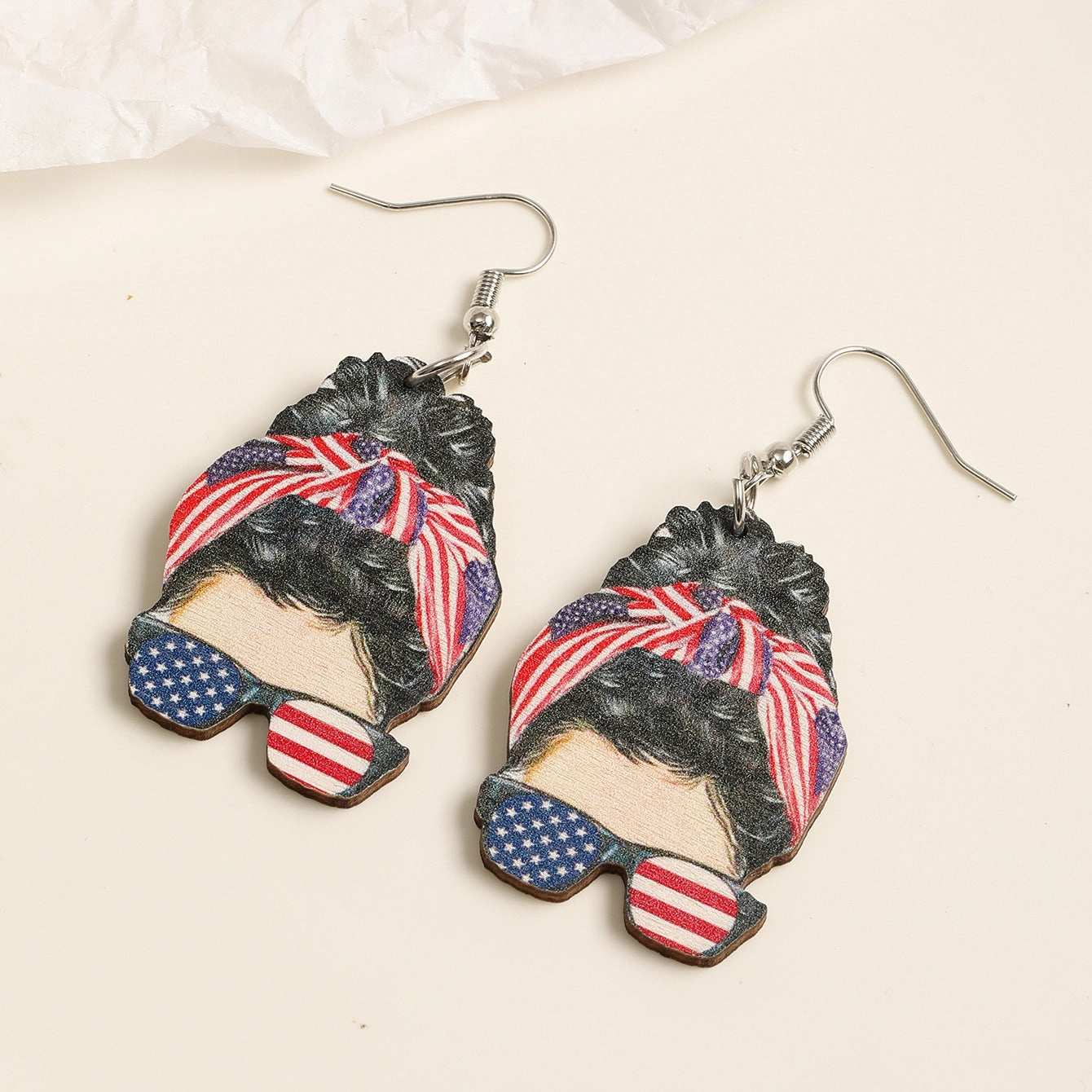 Wholesale Butterfly Mushroom Shape American Flag Print Wooden Earrings