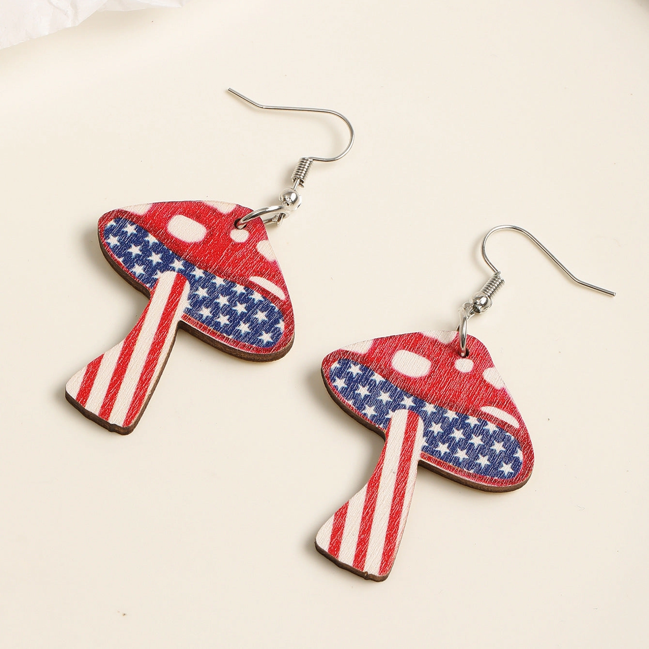 Wholesale Butterfly Mushroom Shape American Flag Print Wooden Earrings