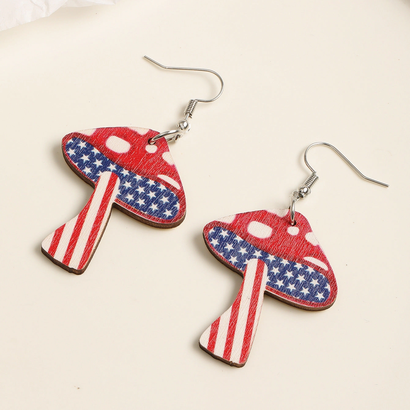 Wholesale Butterfly Mushroom Shape American Flag Print Wooden Earrings