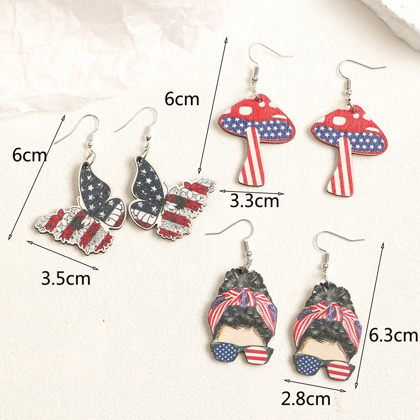 Wholesale Butterfly Mushroom Shape American Flag Print Wooden Earrings