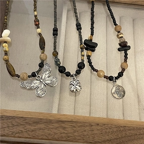 Wholesale Butterfly Natural Stone Beaded Necklaces