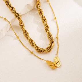 Wholesale Butterfly Necklace Water Wave Bracelet Titanium Steel Gold Plated Clavicle Chain