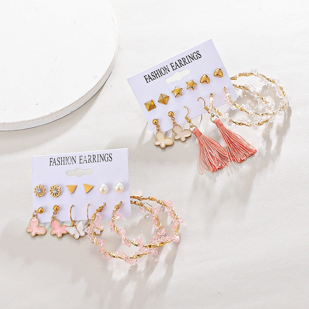 Wholesale Butterfly Pearl Alloy Earrings Set Combination