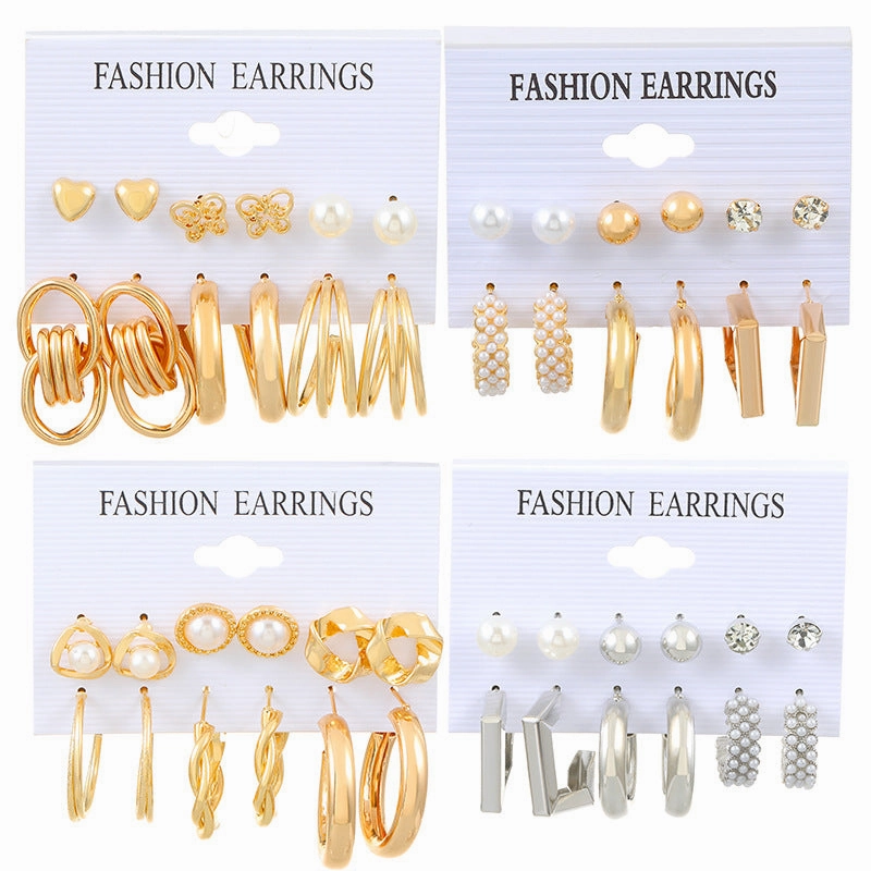 Wholesale Butterfly Pearl Alloy Earrings Set Combination