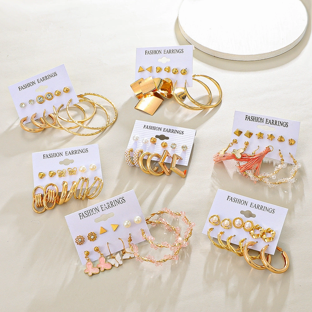 Wholesale Butterfly Pearl Alloy Earrings Set Combination