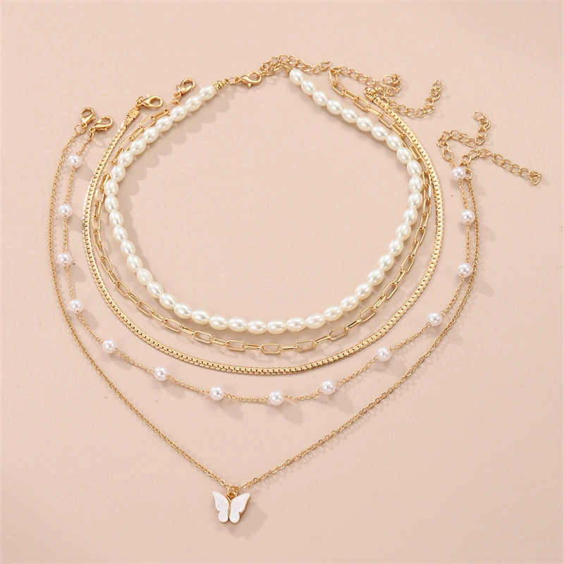 Wholesale Butterfly Pearl Necklace Set