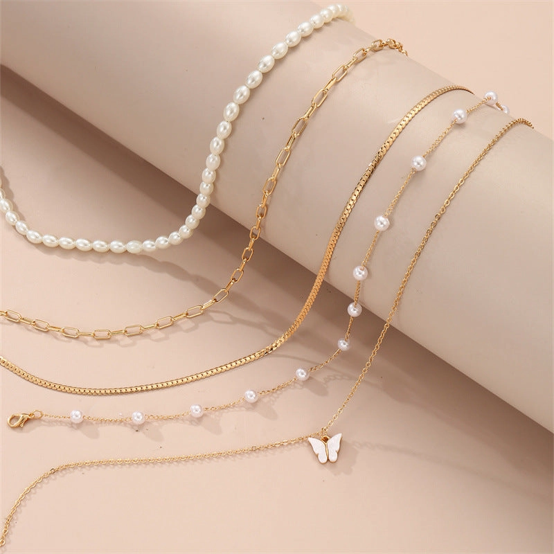Wholesale Butterfly Pearl Necklace Set