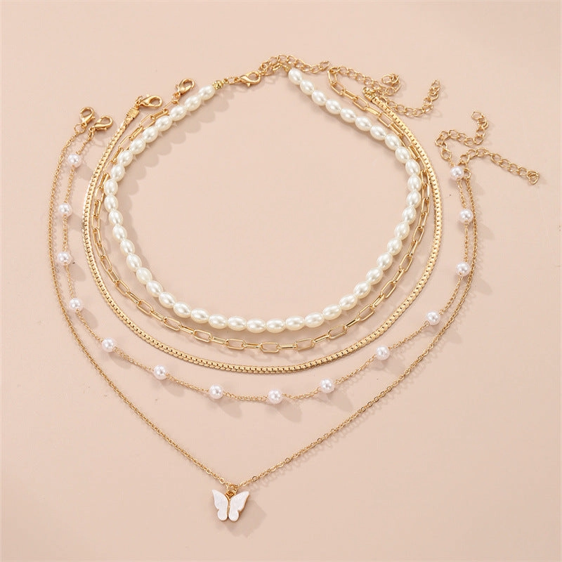 Wholesale Butterfly Pearl Necklace Set
