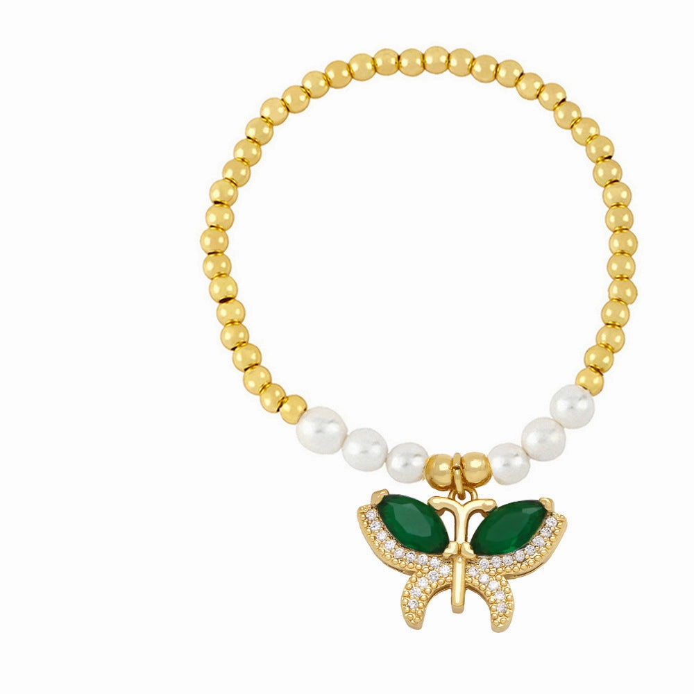 Wholesale Butterfly Pearl String Beads Copper Bracelet