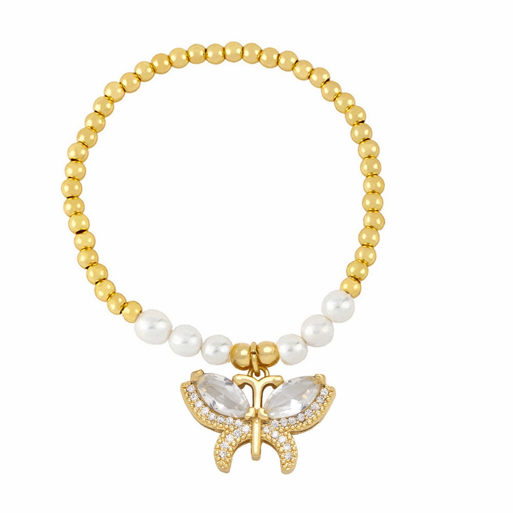 Wholesale Butterfly Pearl String Beads Copper Bracelet